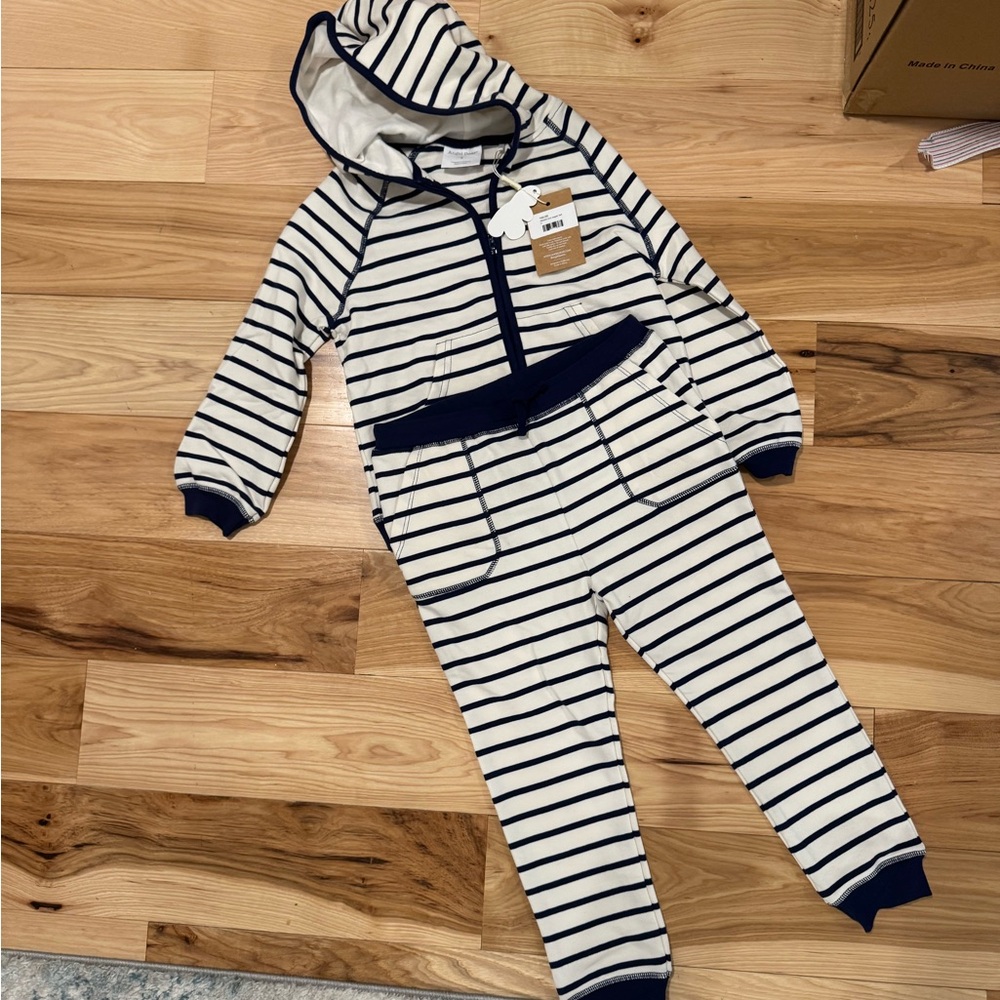 Angel Dear sweat set, white with navy stripe, NWT